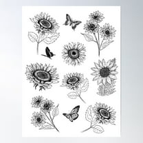 Sunflowers - Botanical Graphic Poster Wall Art, Modern Wall Decor For Living Room Bedroom, 8x12 UNFRAMED