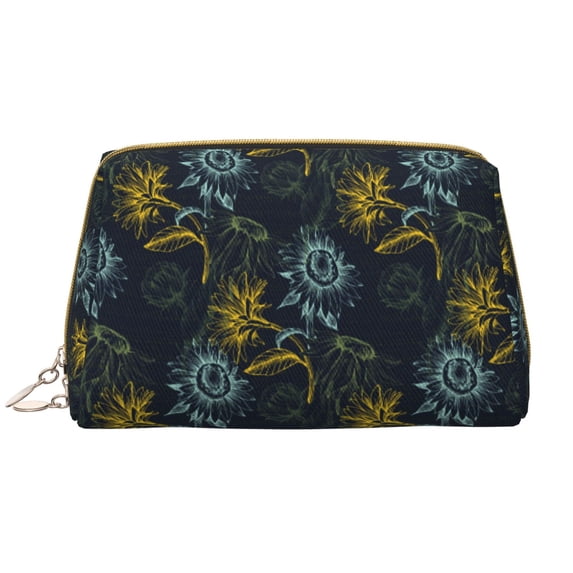 Sunflowers Bouquet Makeup Bag, Large Capacity Travel Cosmetic Bag for Women Girls- Travel Toiletry Bag Leather Portable Waterproof Makeup Case Organizer with Handle