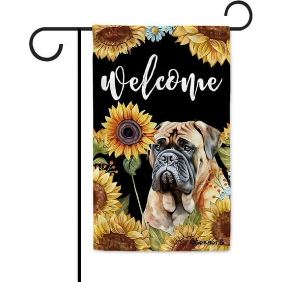 Sunflowers Bull mastiff Garden Flag Watercolor Dog Floral Spring Summer Decor Flag for Outdoor Yard Double Side 12.5X18 Inch