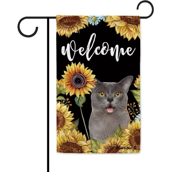 Sunflowers Cat Garden Flag Cat Floral Spring Summer Decor Flag for Outdoor Yard Double Side 12.5X18 Inch Style 3