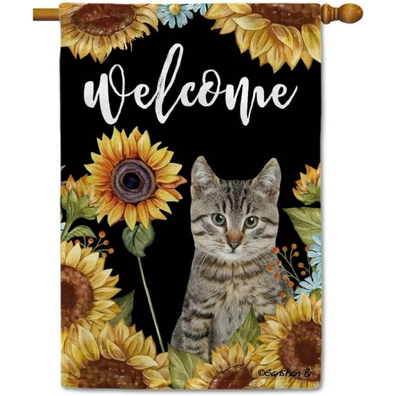 Sunflowers Cat House Flag Cat Floral Spring Summer Decor Flag for Outdoor Yard Double Side 28X40 Inch Style 1
