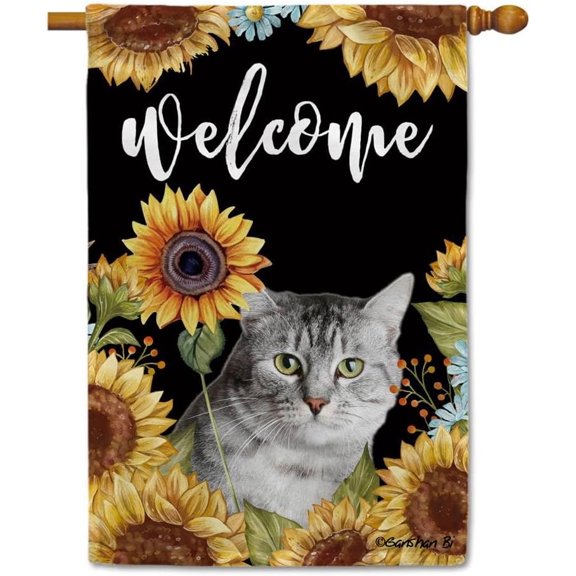 Sunflowers Cat House Flag Cat Floral Spring Summer Decor Flag for Outdoor Yard Double Side 28X40 Inch Style 2