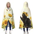 thumbnail image 1 of Sunflowers Cat Wearable Blanket Hoodies for Women Men Adults Cat Lovers Cozy Plush Bee Black Cats Hooded Blankets for Bedding Travel Decor Birthday Gifts 50×60 Inch, 1 of 5