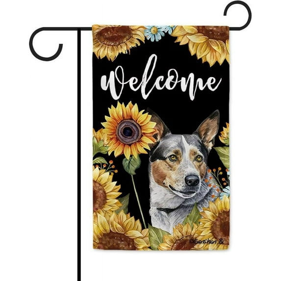 Sunflowers Cattle Australian Garden Flag Watercolor Dog Floral Spring Summer Decor Flag for Outdoor Yard Double Side 12.5X18 Inch
