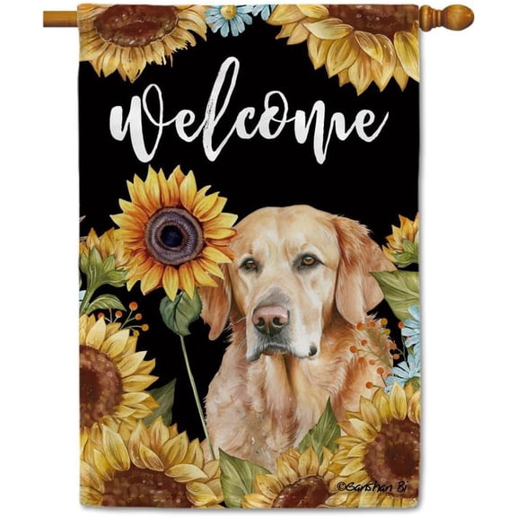 Sunflowers Chesapeake Bay Retriever House Flag Watercolor Dog Floral Spring Summer Decor Flag for Outdoor Yard Double Side 28X40 Inch