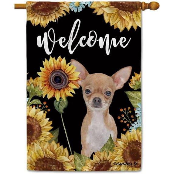 Sunflowers Chihuahua House Flag Dog Floral Spring Summer Decor Flag for Outdoor Yard Double Side 28X40 Inch Style 2