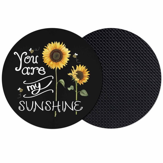 Sunflowers Coasters Set of 2, Absorbent Coasters for Drinks, Modern Bee You Are My Sunshine Black Coaster for Desk Coffee Table Protection, Home Decor House Warming Gifts 4"