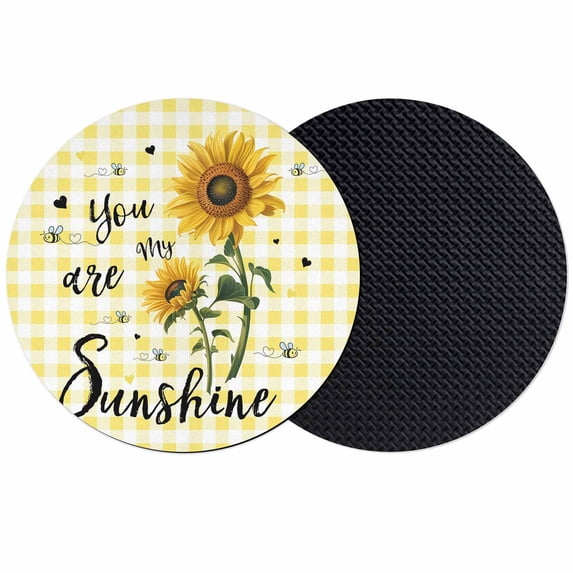 Sunflowers Coasters Set of 2, Absorbent Coasters for Drinks, Spring Summer Bees Floral Yellow Plaid Coaster for Desk Coffee Table Protection, Home Decor House Warming Gifts 4"