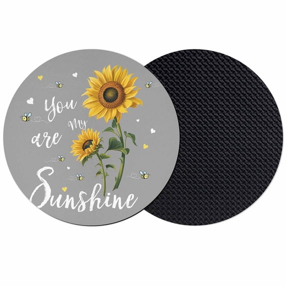 Sunflowers Coasters Set of 2, Absorbent Coasters for Drinks, Spring Summer Bees Yellow Floral Grey Coaster for Desk Coffee Table Protection, Home Decor House Warming Gifts 4"