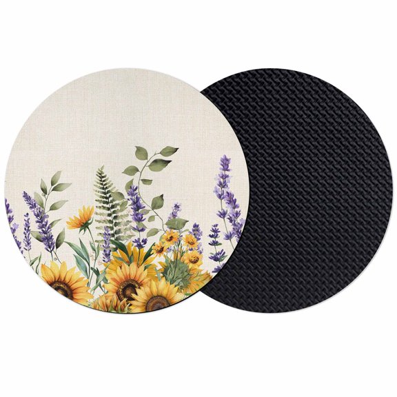 Sunflowers Coasters Set of 2, Absorbent Coasters for Drinks, Yellow Purple Floral Elegant Pastoral Rustic Coaster for Desk Coffee Table Protection, Home Decor House Warming Gifts 4"