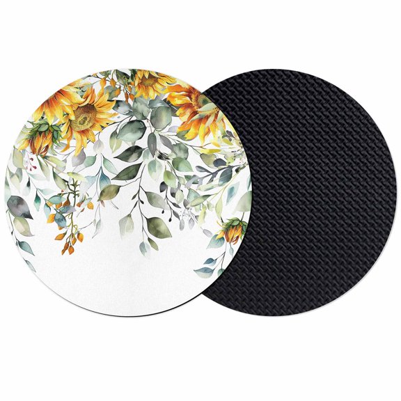 Sunflowers Coasters Set of 2,Soft Absorbent Coasters for Drinks,Eucalyptus Leaves Spring Floral Summer Botancial Non-Slip Cup Coaster Mat with Rubber Bottom for Home Kitchen Coffee Bar Table Decor 4"