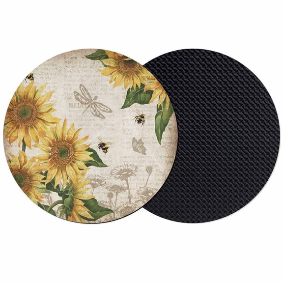 Sunflowers Coasters Set of 2, Soft Absorbent Coasters for Drinks, Vintage Yellow Floral Farm Butterfly Non-Slip Cup Coaster Mat with Rubber Bottom for Home Kitchen Desk Coffee Bar Table Decor 4"