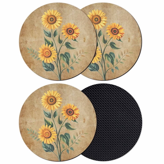 Sunflowers Coasters Set of 4, Absorbent Coasters for Drinks, Farmhouse Vintage Country Floral Plants Coaster for Desk Coffee Table Protection, Home Decor House Warming Gifts 4"