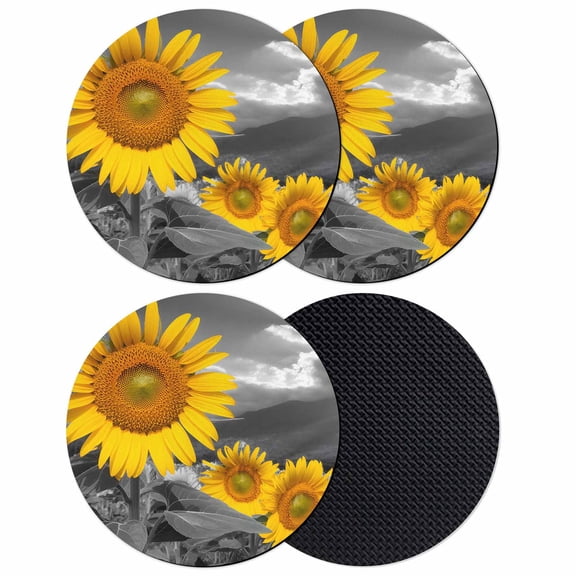 Sunflowers Coasters Set of 4, Absorbent Coasters for Drinks, Grey Farmhouse Botanical Floral Flowers Coaster for Desk Coffee Table Protection, Home Decor House Warming Gifts 4"
