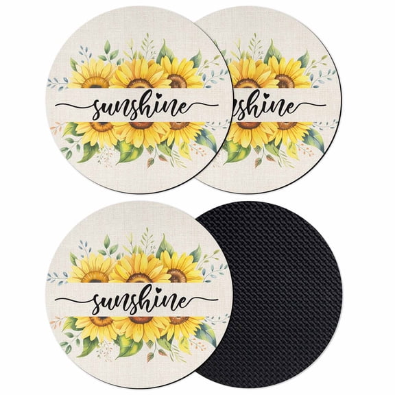 Sunflowers Coasters Set of 4, Absorbent Coasters for Drinks, Summer Country Yellow Botanical Floral Leaves Coaster for Desk Coffee Table Protection, Home Decor House Warming Gifts 4"