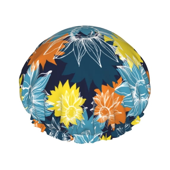 Sunflowers Colorful Shower Cap, Reusable Bath Hair Hat for all Hair Lengths Hair Cover with Elastic Band Double Waterproof Layers Bathing Hat