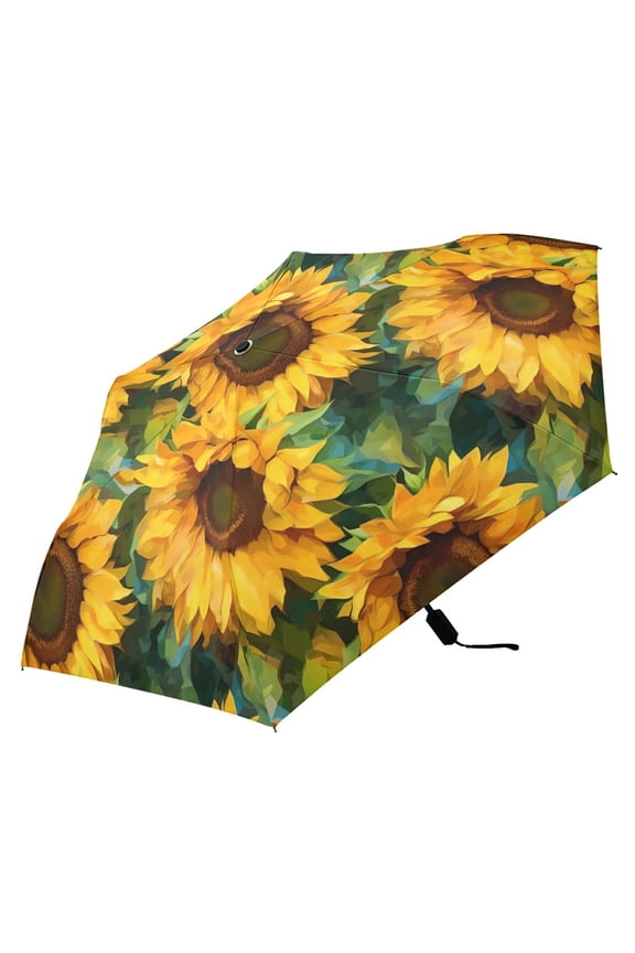 Sunflowers Compact Folding Umbrella for Rain Windproof Travel Umbrella UPF 50+ Lightweight Packable Arc Size