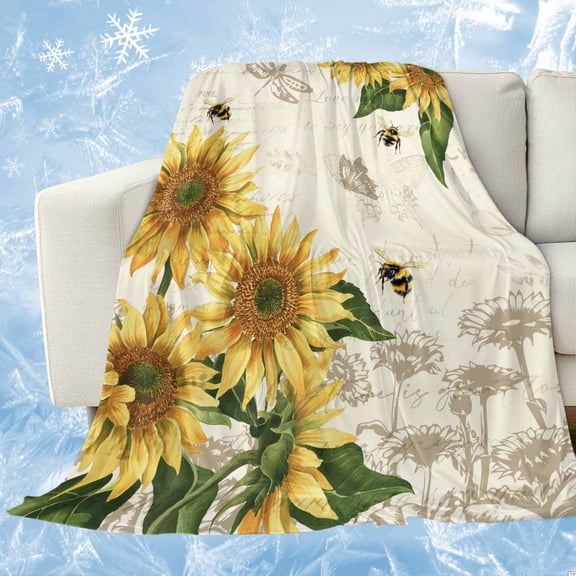 Sunflowers Cooling Blanket, Lightweight Breathable Summer Throw Blanket with Double Sided Cold Effect,Farmhouse Retro Butterfly Beige Yellow Picnic Beach Blankets Bed Sheet for Hot Sleepers 30"x40"