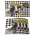 thumbnail image 1 of Sunflowers Cow Placemats Set of 4, Farm Animal Black Buffalo Plaid Placemats for Dining Table, Place Mats for Kitchen Tabletop, Waterproof Wipeable Dining Table Mats Set, 1 of 9