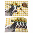 thumbnail image 1 of Sunflowers Cow Placemats Set of 4, Farm Animal Yellow Buffalo Plaid Placemats for Dining Table, Place Mats for Kitchen Tabletop, Waterproof Wipeable Dining Table Mats Set, 1 of 9