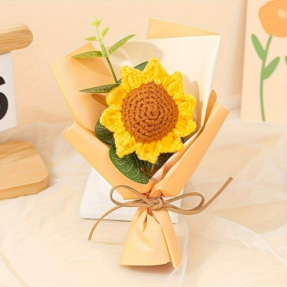 Sunflowers Crochet Flowers Bouquet, Knitted Bouquet, Crochet Artificial Flowers For Home Wedding Decor Birthday Gift