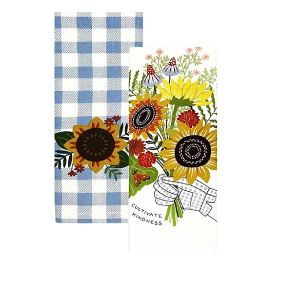 Sunflowers Cultivate Kindness Kitchen Towels 2-Pack Dual Sided Multi-Color Dishtowels Celebrate