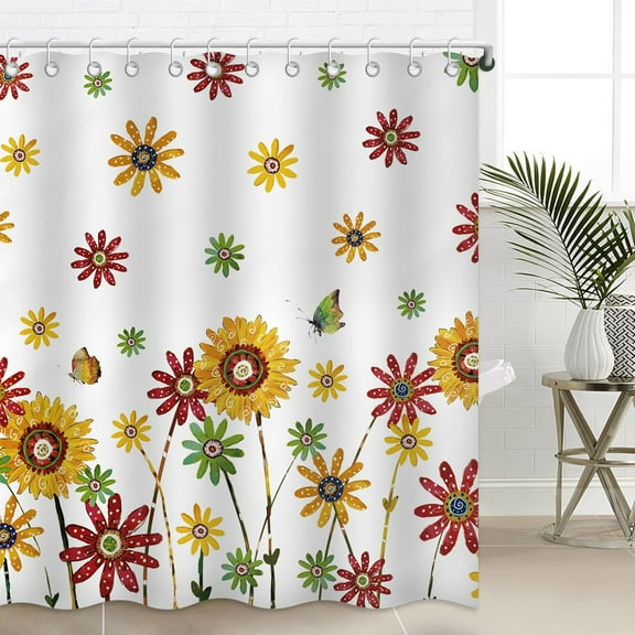 Sunflowers Daisy Waterproof Shower Curtains for Bathroom, Spring Summer Bathroom Decor Flower Shower Curtain Set, Daisy Flowers Bathtub Waterproof Curtains Decor with Hooks 36"W x 72"L (Pack of 1)
