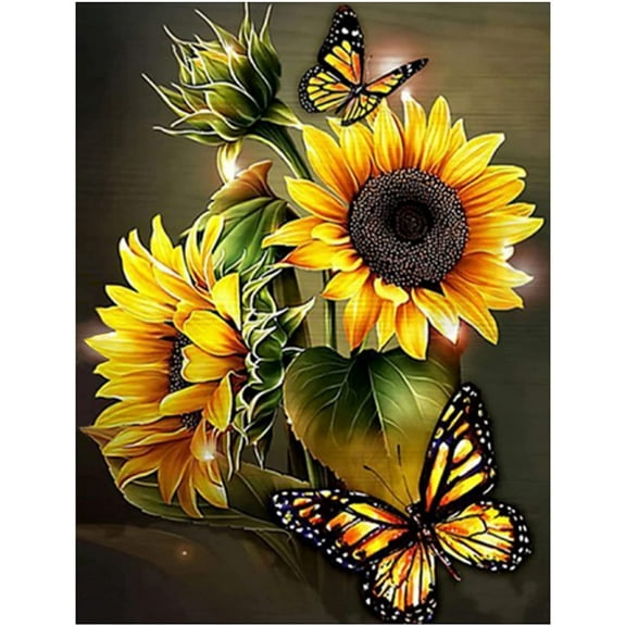 Sunflowers Diamond Art Kits for Adults Beginners Round Full Drill 5D DIY Butterfly Diamond Art Kits Flowers Picture Art for Home Wall Decor 12x16 inch
