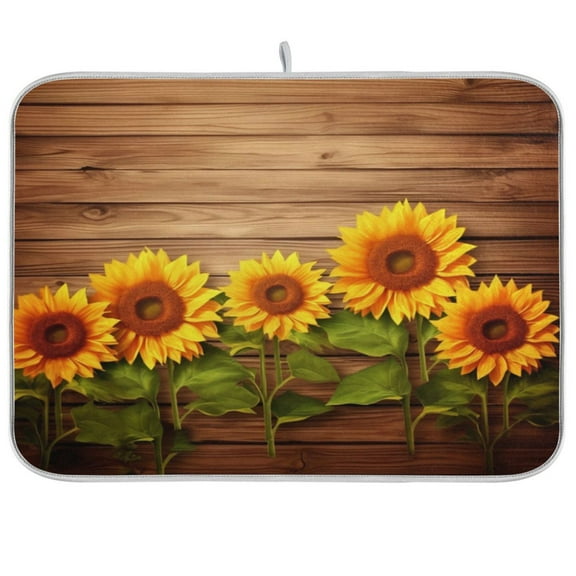 Sunflowers Dish Drying Mat Microfiber Kitchen Mats Large Counter Absorbent Dish Pad Drainer Rack 16"x18"