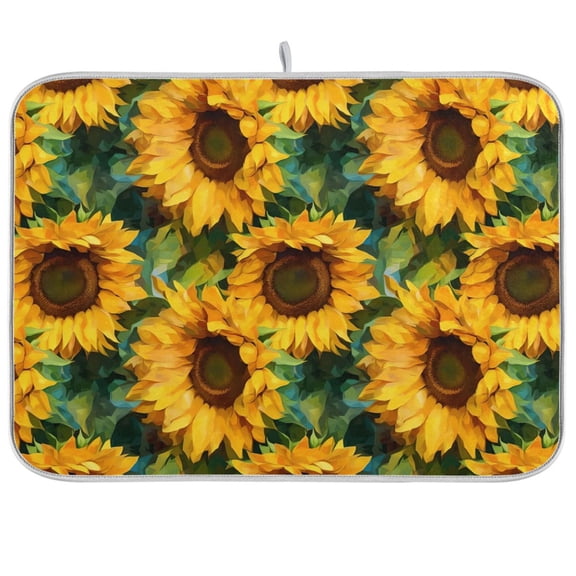 Sunflowers Dish Drying Mat Microfiber Kitchen Pad Large Counter Absorbent Dish Mats Drainer Rack 16"x18"
