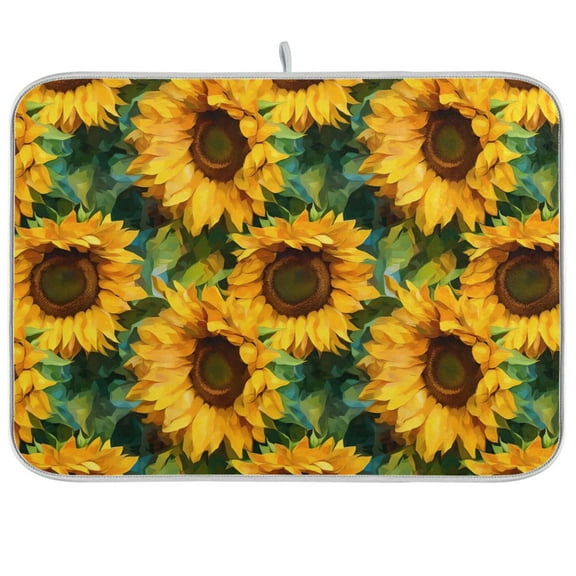 Sunflowers Dish Drying Mat Microfiber Kitchen Pad Large Counter Absorbent Dish Mats Drainer Rack 18"x24"