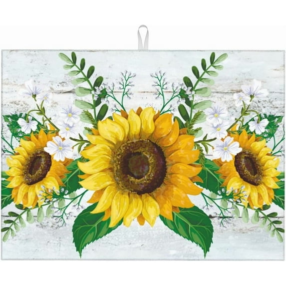 Sunflowers Dish Drying Mat XL Microfiber Kitchen Large Green Mats for Counter Absorbent Quick Pad ch -