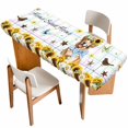 thumbnail image 1 of Sunflowers Dog Table Cloths for 8 Foot Rectangle Tables, Spring Watercolor Floral Stars Colorful Plaid Patio Waterproof Elastic Fitted Tablecloths, Washable Rectangular Table Cover for Camping, 1 of 8