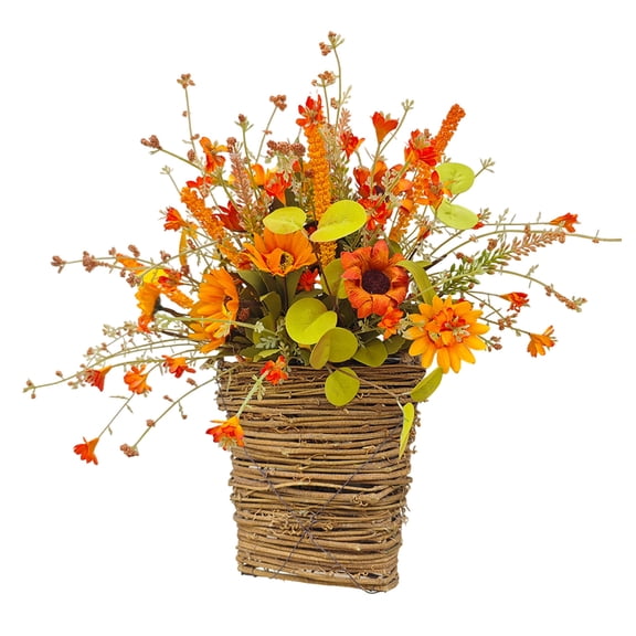 Sunflowers Door Hanger Basket Thanksgiving Fall Wreath for Front Door Window Wall Hangings Decors Home Decorations Gift