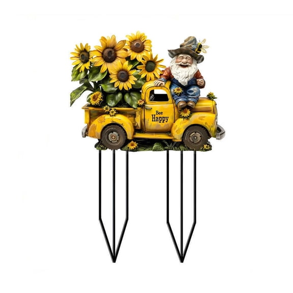 Sunflowers & Elderly Garden Stake - Outdoor Acrylic Ground Insert, Potted Patio Decor, Non-Powered, New Year's Day Flower Theme