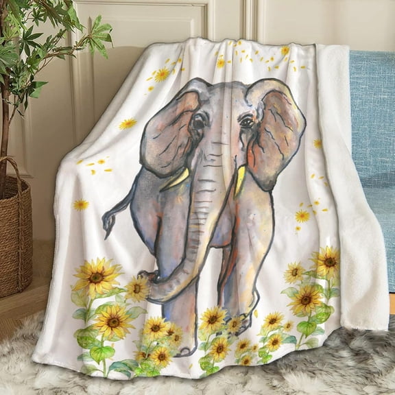 Sunflowers Elephants Blanket Gifts Plush Fuzzy Cozy Soft Lightweight Blankets for Couch Air-Conditioning Quilts Decor Blanket for Chirstmas Gifts 80"x60" for Adults