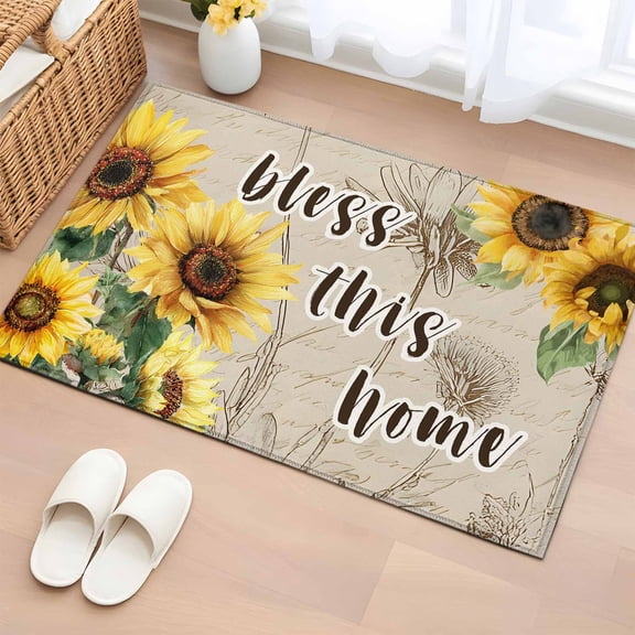 Sunflowers Entryway Rug 2'x3'&nbsp; Non Slip Front Door Mats, Spring Farmhouse Flowers Dragonflies Retro Entrance Rugs Indoor Outdoor Carpet, Washable Floor Mats Small Area Rug for Bedroom Kitchen
