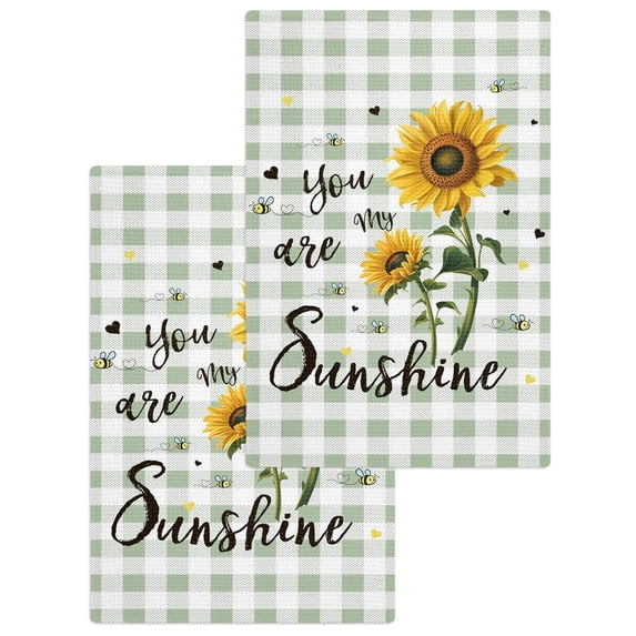 Sunflowers Farmhouse Kitchen Dish Towels for Drying Dishes Set of 2, Sage Green Plaid Pastoral Rustic Waffle Weave Microfiber Hand Tea Bathroom Towels Quick Dry & Absorbent Towel 15.7x23.6