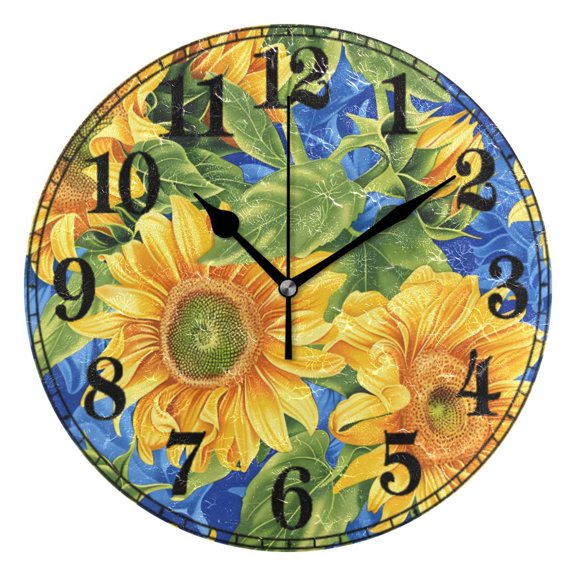 Sunflowers Field Silent Wall Clock 10" Non-Ticking Battery Clock