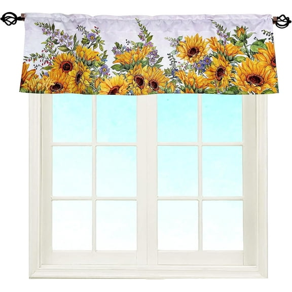 Sunflowers Floral Design Valance Curtains for Kitchen/Bathroom/Living Room/Bedroom Window Décor Privacy Decorative Rod Pocket 52 X 16 Inches