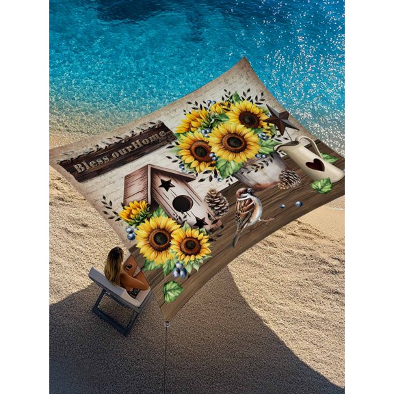 Sunflowers Floral Sun Shade Sail 8' x 10', Sparrows Bird House Bless Our Home Vintage Paper Rectangle Outdoor Sunshade Canopy, Waterproof UV Block Patio Covers for Garden Yard Beach