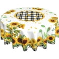 thumbnail image 1 of Sunflowers Floral Tablecloth Black White Plaid Round Table Cover Washable Table Cloth for Home Kitchen Party Picnic 60 Inch, 1 of 5
