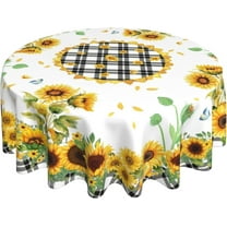 Sunflowers Floral Tablecloth Black White Plaid Round Table Cover Washable Table Cloth for Home Kitchen Party Picnic 60 Inch
