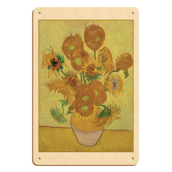 Sunflowers - From an Original Color Painting by Vincent Van Gogh c.1888 - 8 x 12 inch Vintage Wood Art Sign