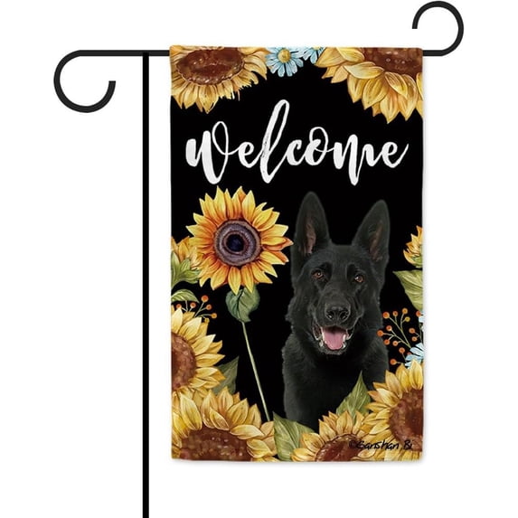 Sunflowers German Shepherd Black Garden Flag Dog Floral Spring Summer Decor Flag for Outdoor Yard Double Side 12.5X18 Inch Style 1