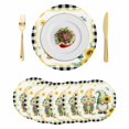 thumbnail image 1 of Sunflowers Gnomes Round 13 Inch Placemats Set of 6, Eucalyptus Spring Black Checkered HeatResistant Non Slip Place Mats for Dining Table, Wipeable Braided Kitchen Table Mats for Housewarming, 1 of 9