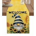 thumbnail image 1 of Sunflowers Gnomes Table Runner Cotton Linen 120 Inch Holiday Dresser Scarves, Summer Yellow Floral Leaf Plant Tablerunner for Kitchen Coffee Dining Bedroom Living Room Dinner Scarf Décor 13''x120'', 1 of 9