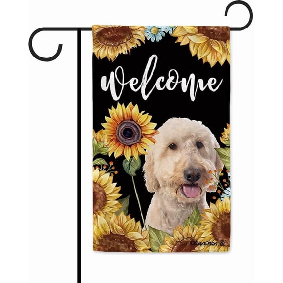 Sunflowers Goldendoodle Garden Flag Dog Floral Spring Summer Decor Flag for Outdoor Yard Double Side 12.5X18 Inch Style 1