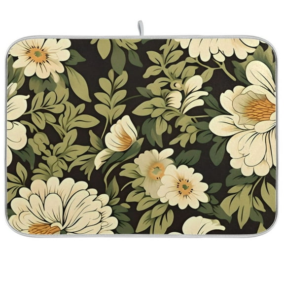 Sunflowers Green Leaves Dish Drying Mat Microfiber Kitchen Mats Large Counter Absorbent Dish Pad Drainer Rack 18"x24"