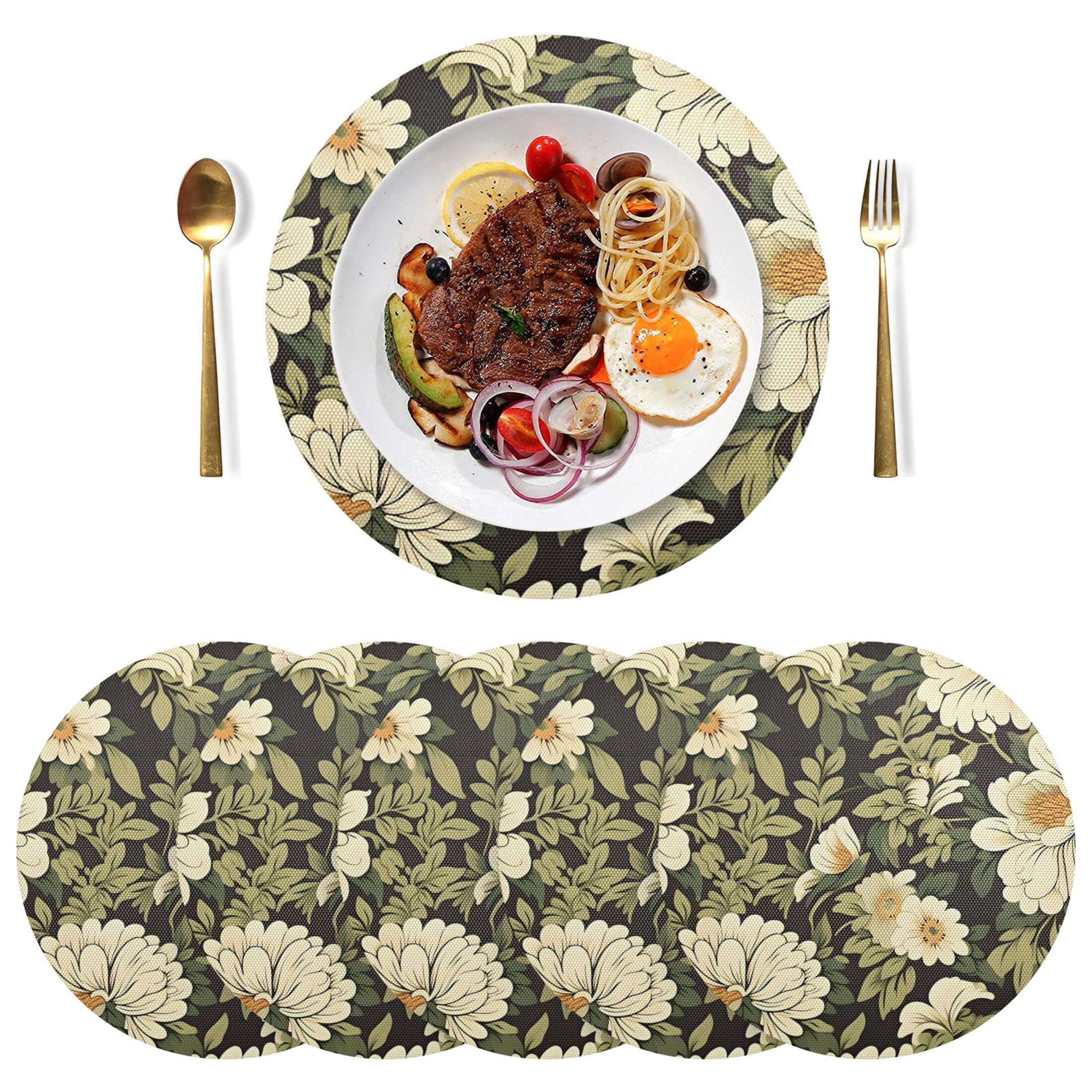 Sunflowers Green Leaves Round Plate Mats NonSlip Place Mat Washable